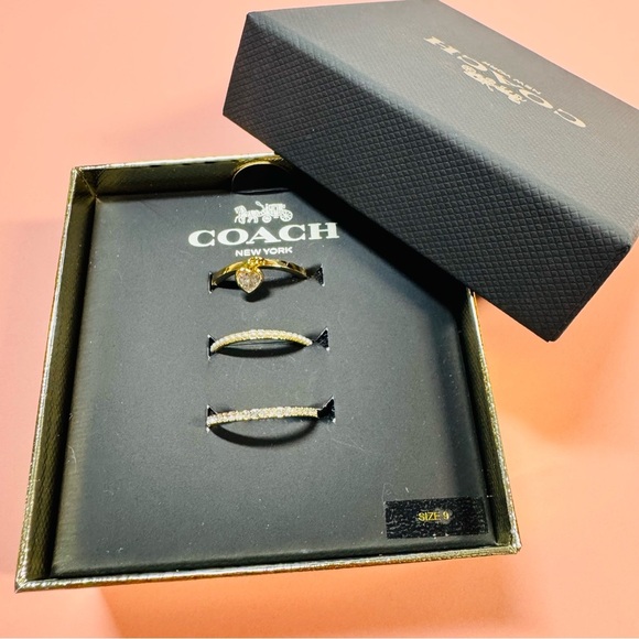 Coach New York Gold-Tone Ring Set (Size 9) - NWT - Picture 1 of 7